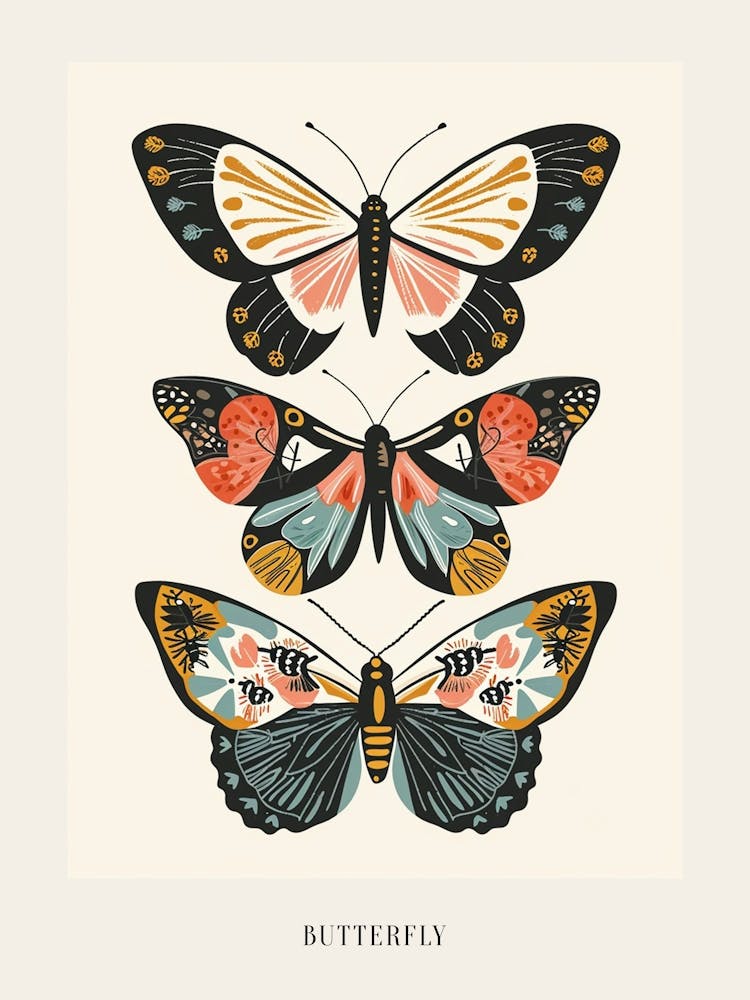 Colourful Insect Illustration Butterfly 9 Poster