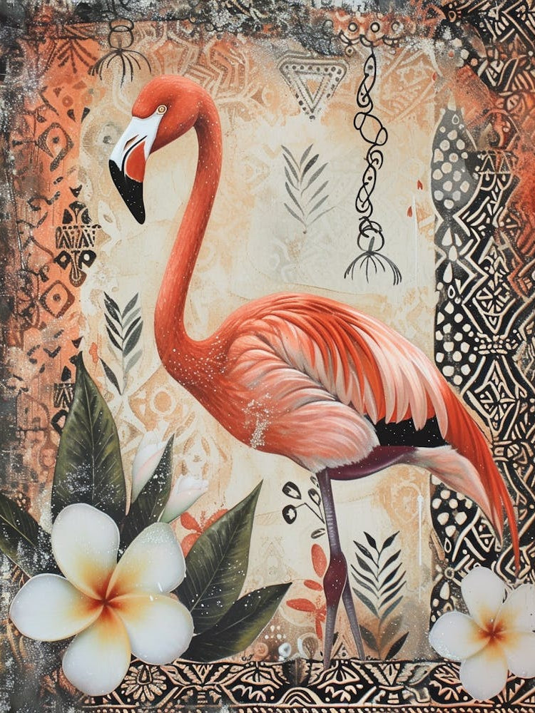 Greater Flamingo And Plumeria Boho Print 4