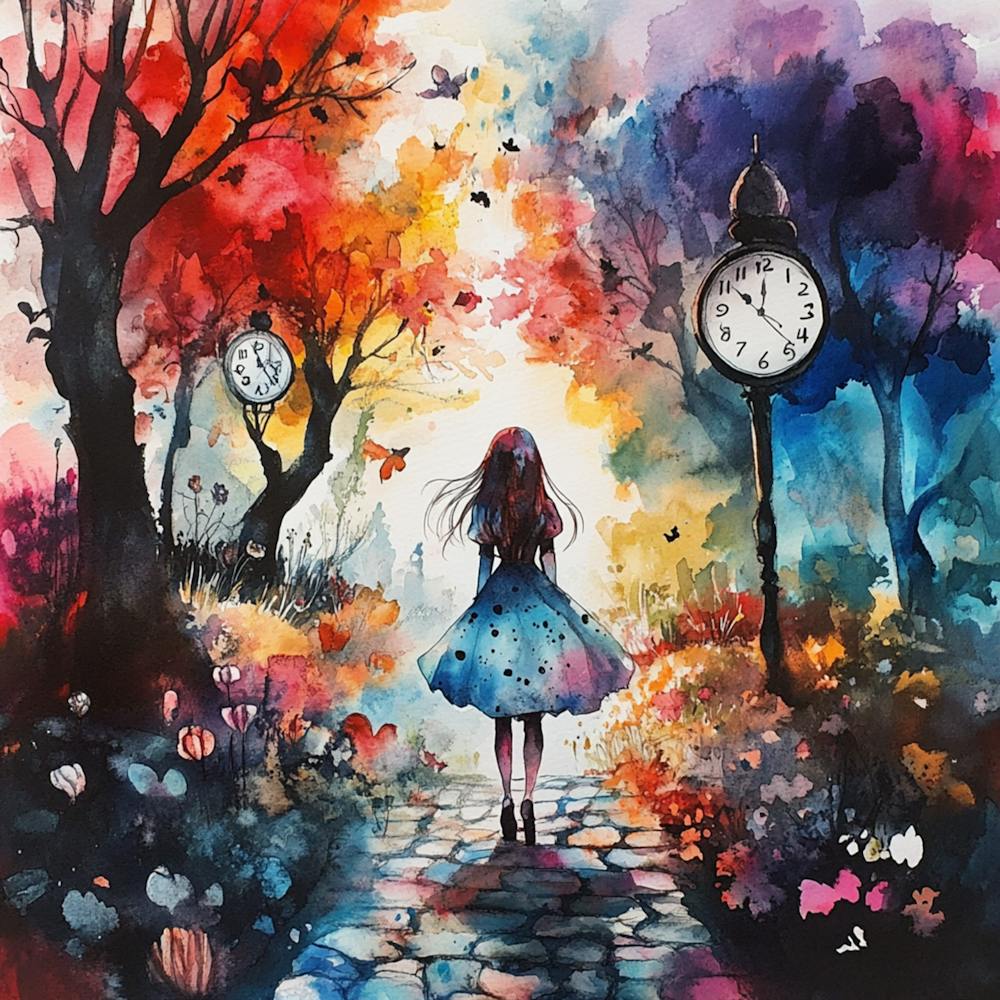 Watercolor Girl in Wonderland 1