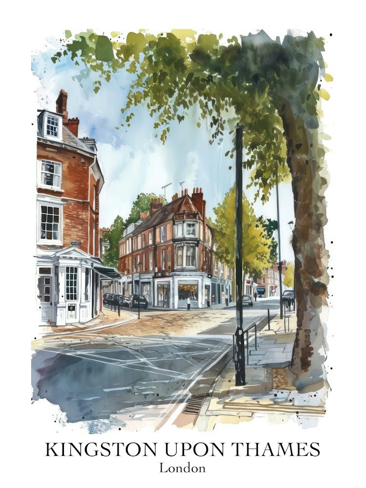 Kingston Upon Thames London Borough   Street Watercolour 4 Poster