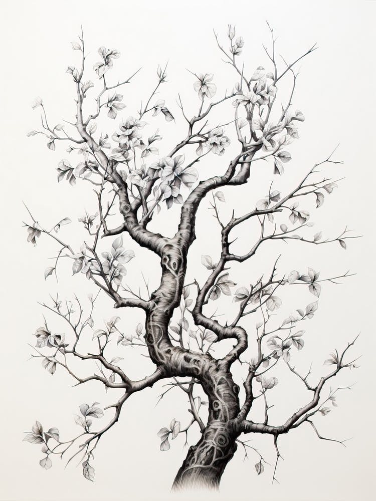 Tree Branches, Japanese Brush Painting, Ukiyo E, Minimal 4