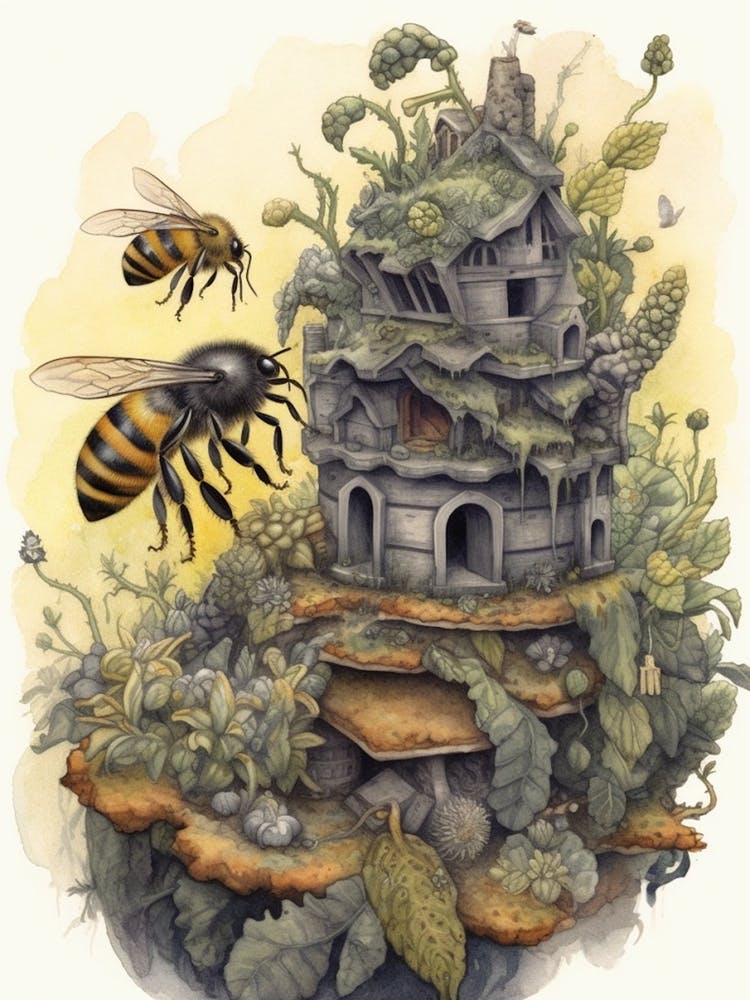 Ashy Mining Bee Beehive Watercolour Illustration 2