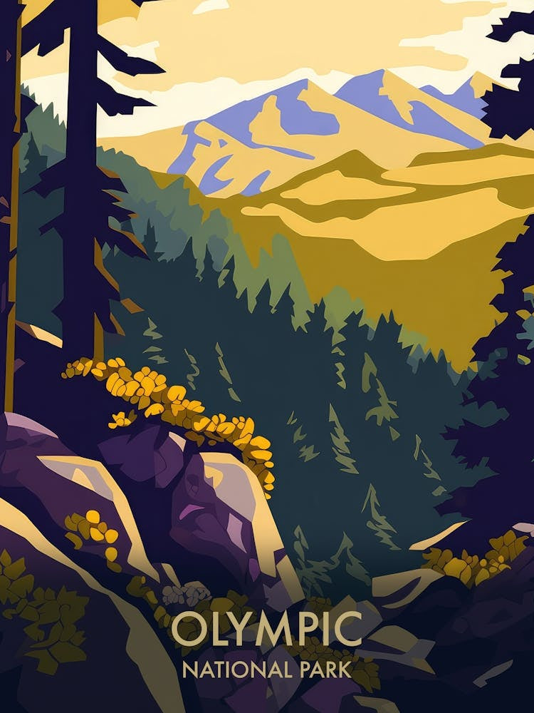 Olympic National Park Matisse Style Vintage Travel Poster 2