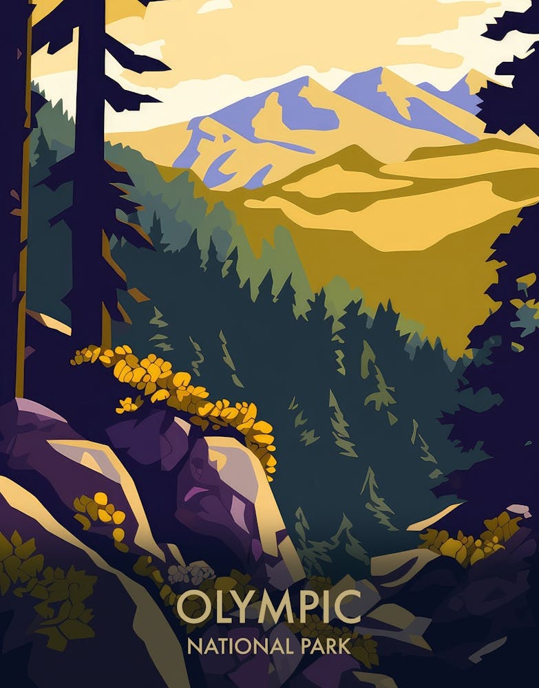 Olympic National Park Matisse Style Vintage Travel Poster 2