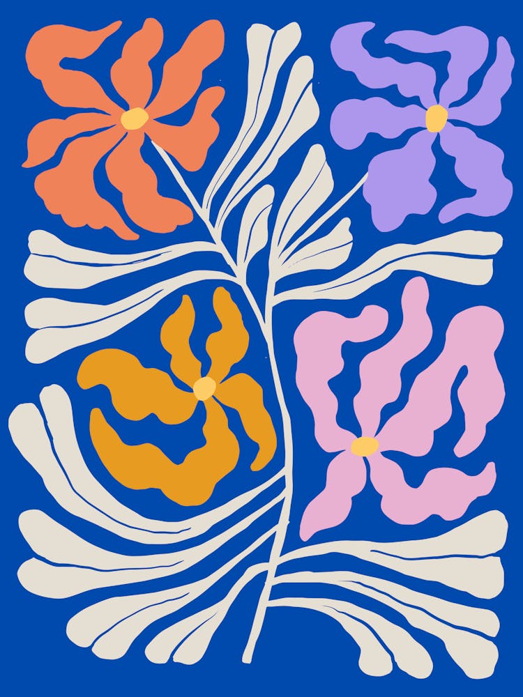 Floral Pattern On A Blue Background