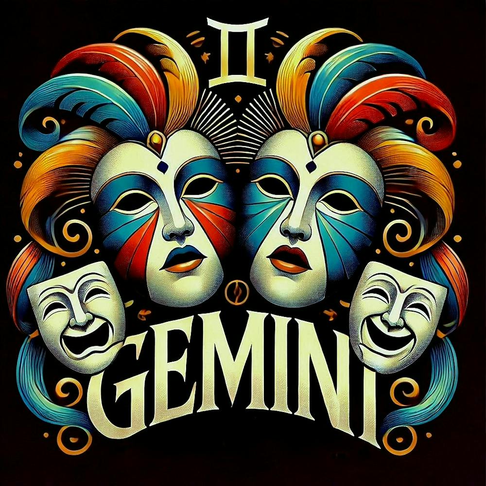 Zodic Sign Gemini, Air Element, Theatre Masks, Drama And Comedy, Twins