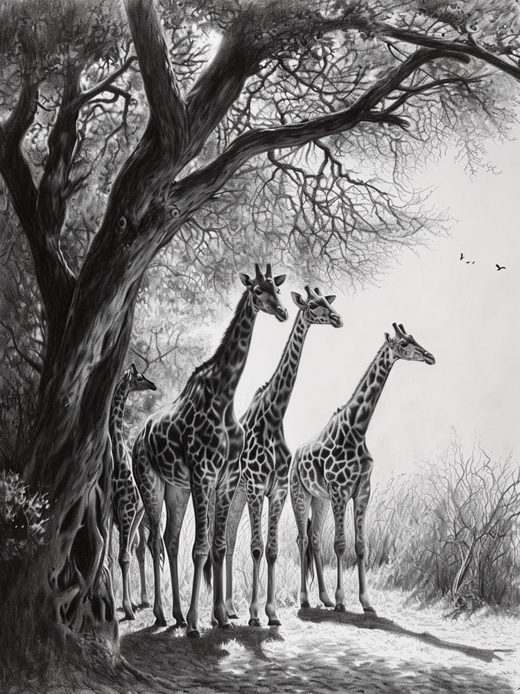 Herd Of Giraffe By The Tree 5