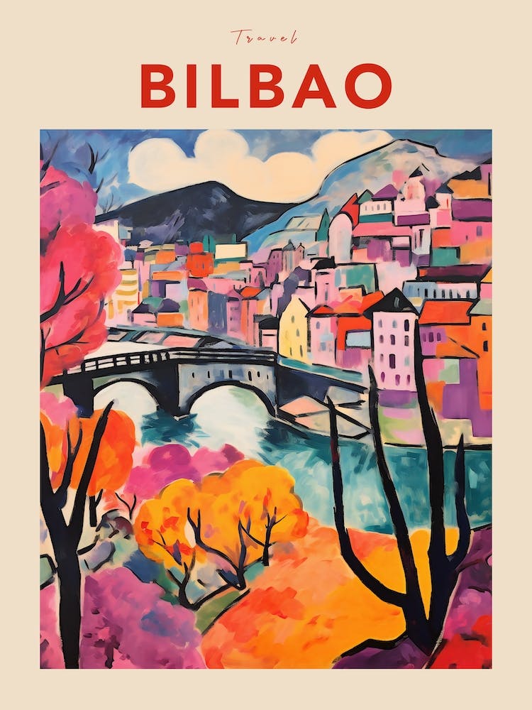 Bilbao Spain Fauvist Travel Poster