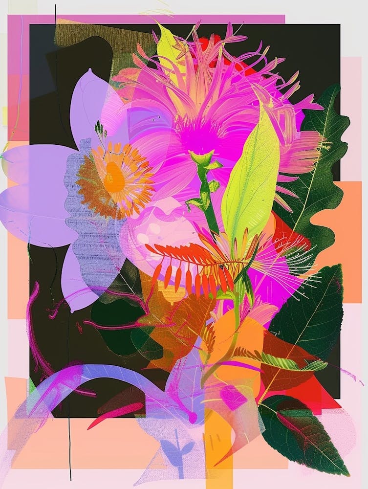 Asters 3 Neon Flower Collage