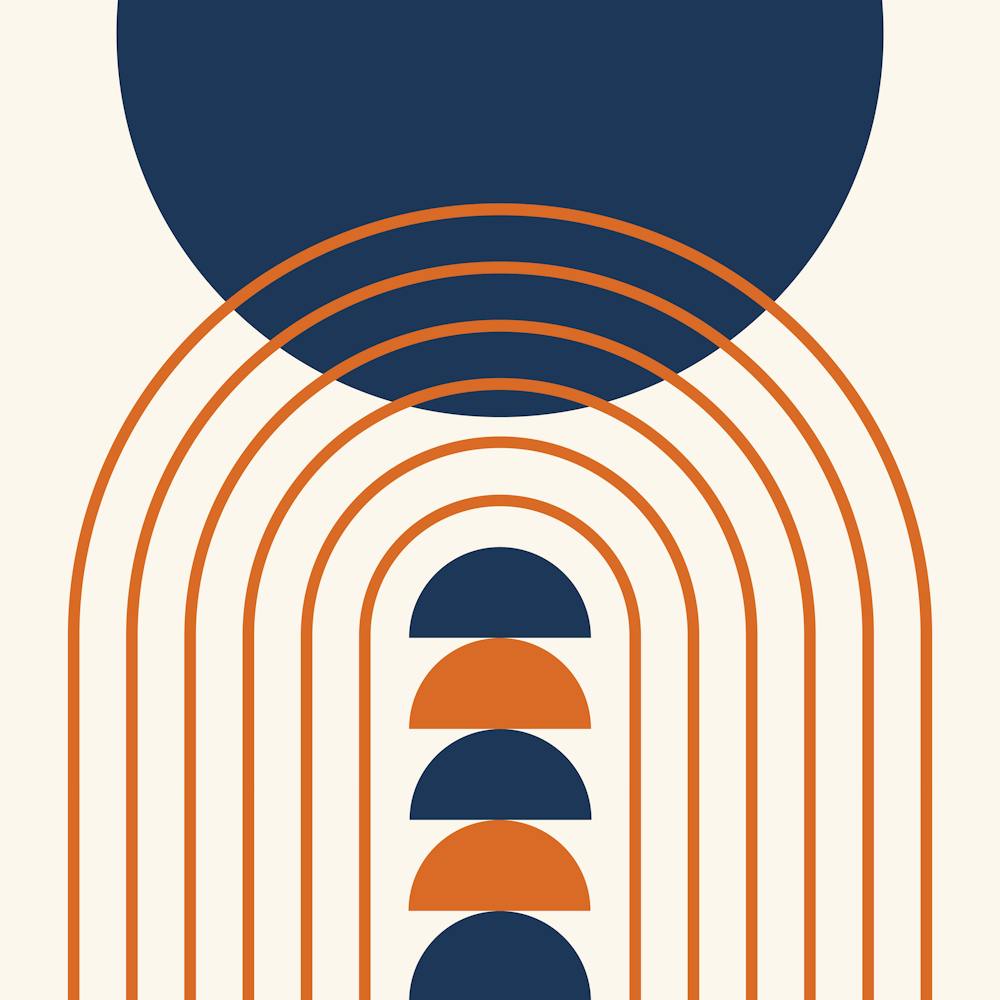 Modern Mid Century Gateway Sun Rainbow 14 In Navy Blue Orange 02