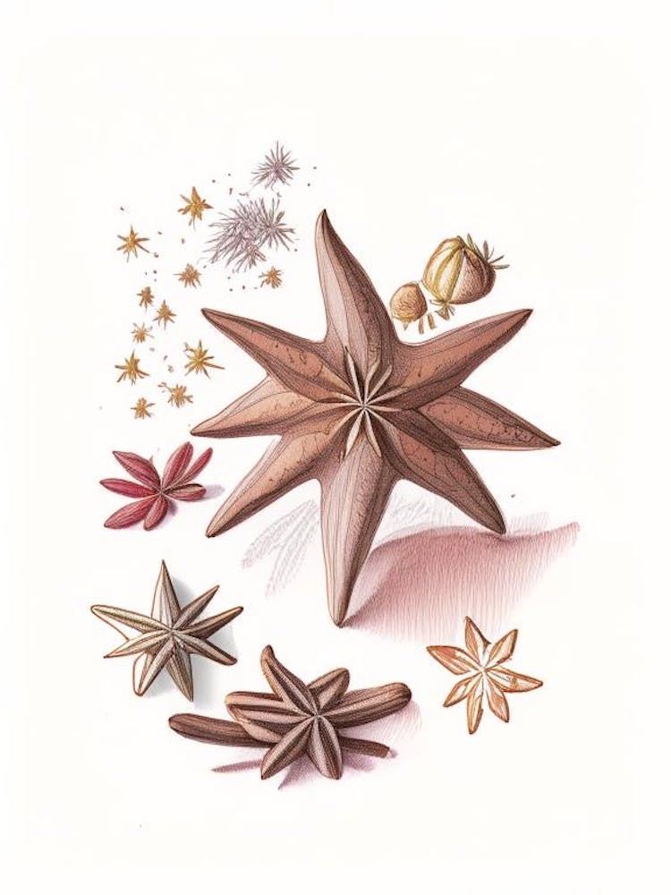 Star Anise Spices And Herbs Pencil Illustration 1