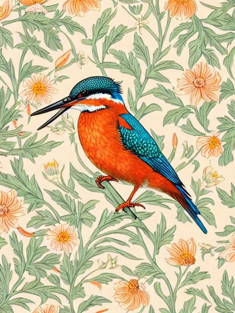 Kingfisher William Morris Style Bird