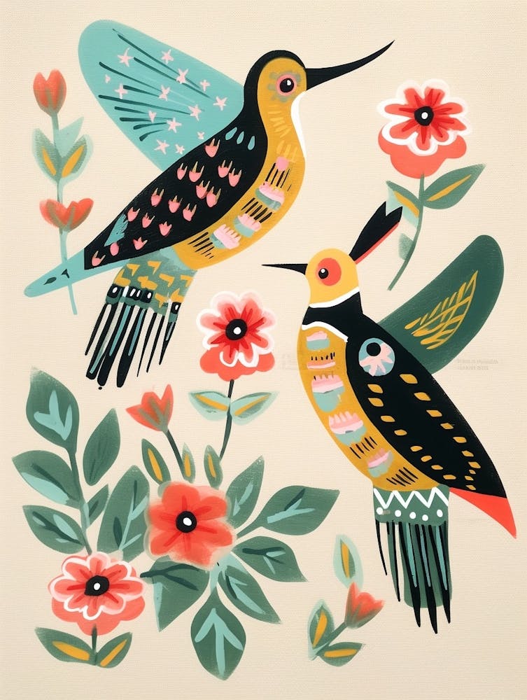 Folk Style Bird Painting Hoopoe 2