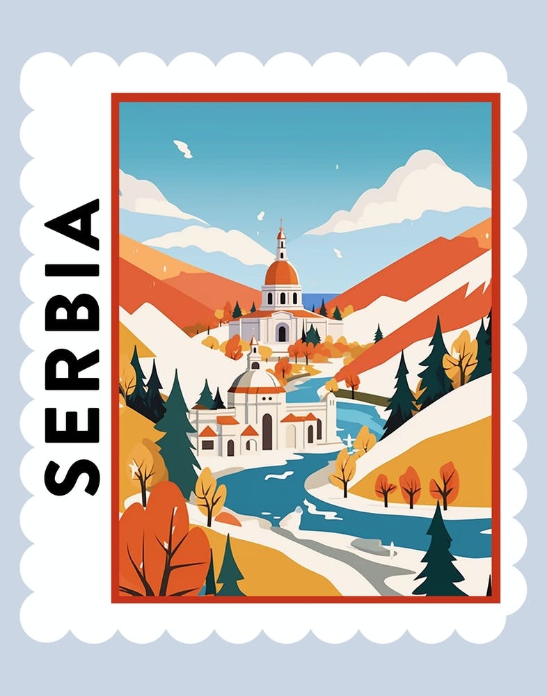 Serbia 3 Travel Stamp Poster