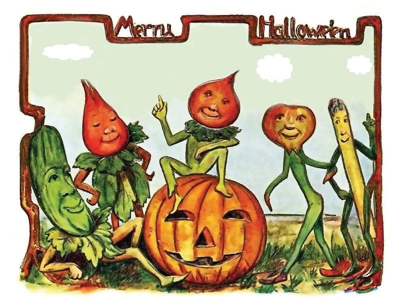Merry Vegetables In Garden With Carved Pumpkin, Halloween Poster