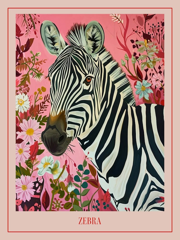 Floral Animal Painting Zebra 3 Poster