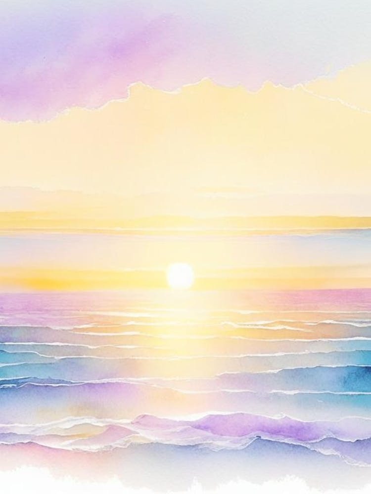 Lever de Soleil sur Paysage Marin à la Gouache 1