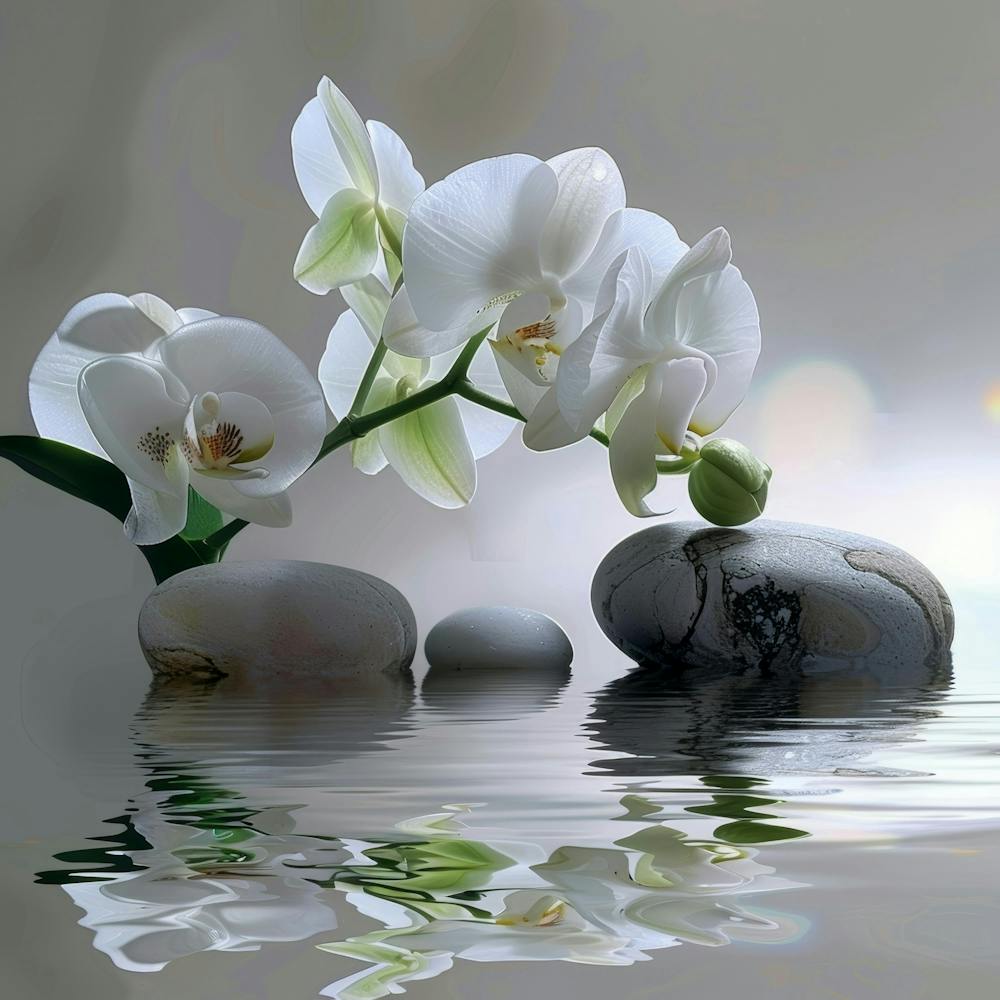 White Orchids In Water 1