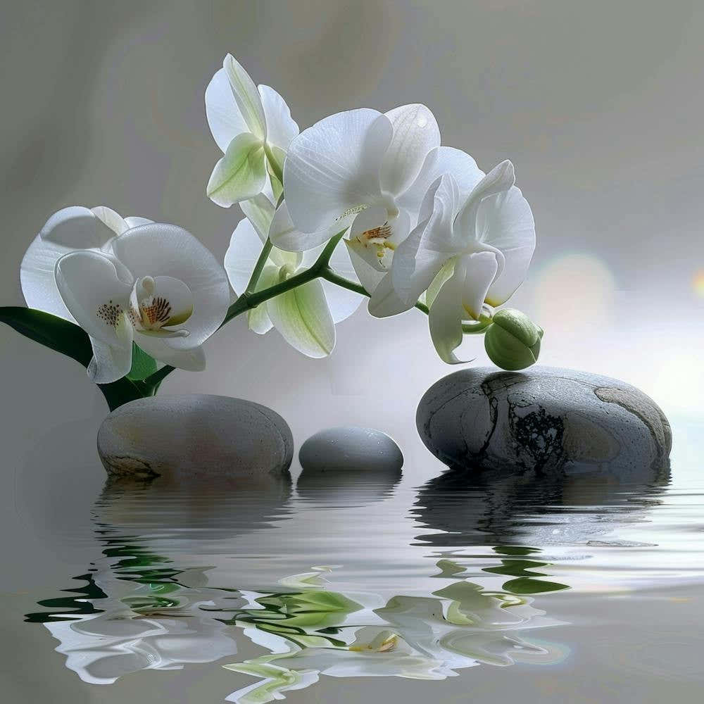 White Orchids In Water 1
