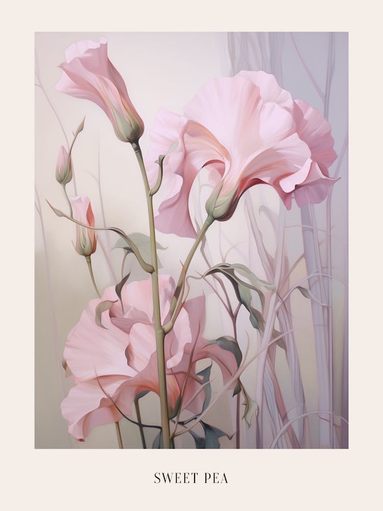 Floral Illustration Sweet Pea 2 Poster