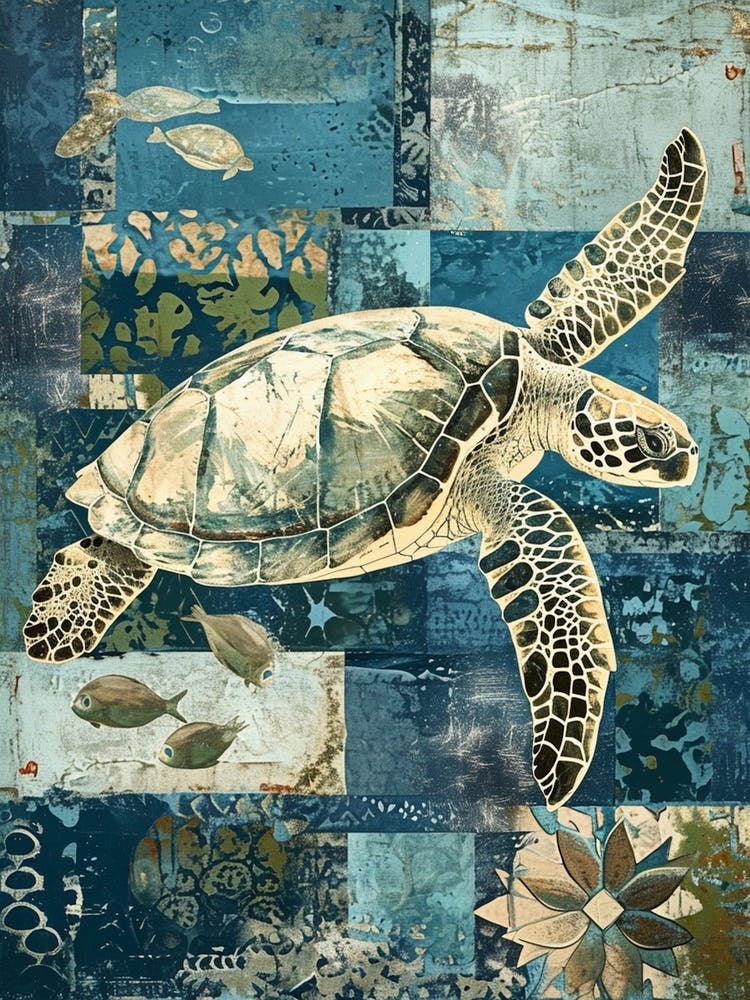 Blue Sea Turtle Exploring The Ocean Collage 3