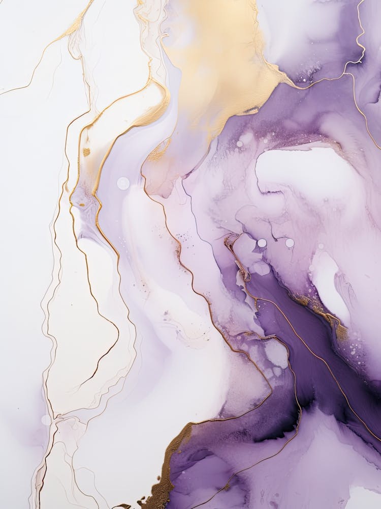 Purple, White, Gold Flow Asbtract Painting 3