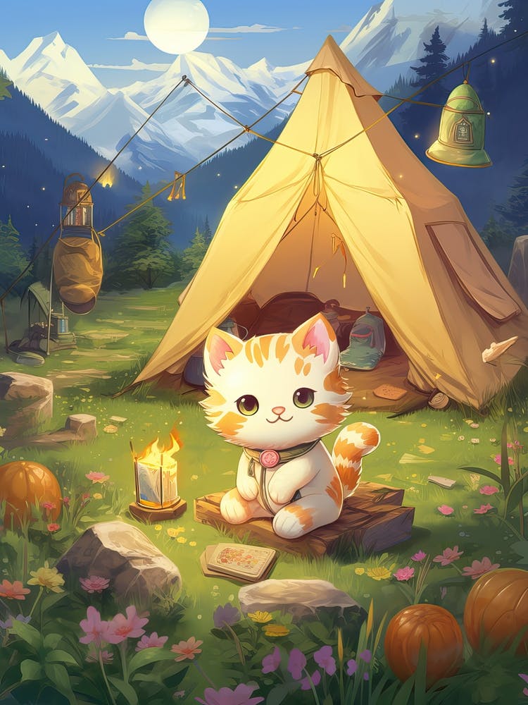 Kawaii Katzenzeichnungen Camping 4