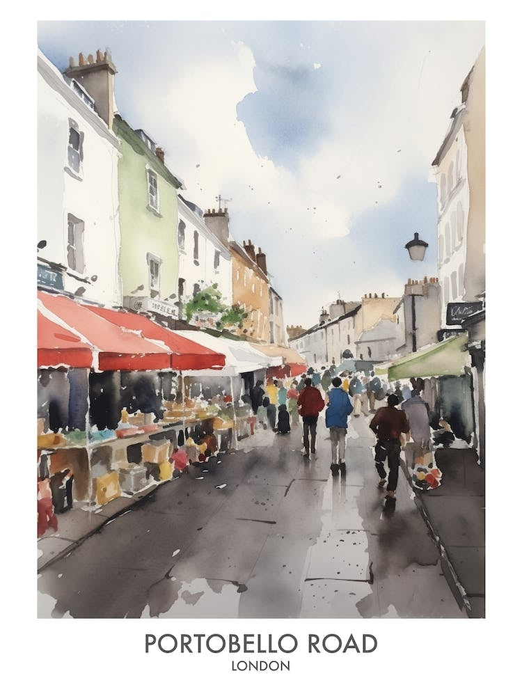 Portobello Road 4 Watercolour Travel Poster