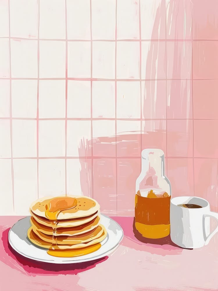 Pink Breakfast Food Pancakes With Honey 1