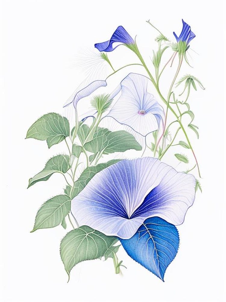 Morning Glory Floral Quentin Blake Inspired Illustration 2 Flower
