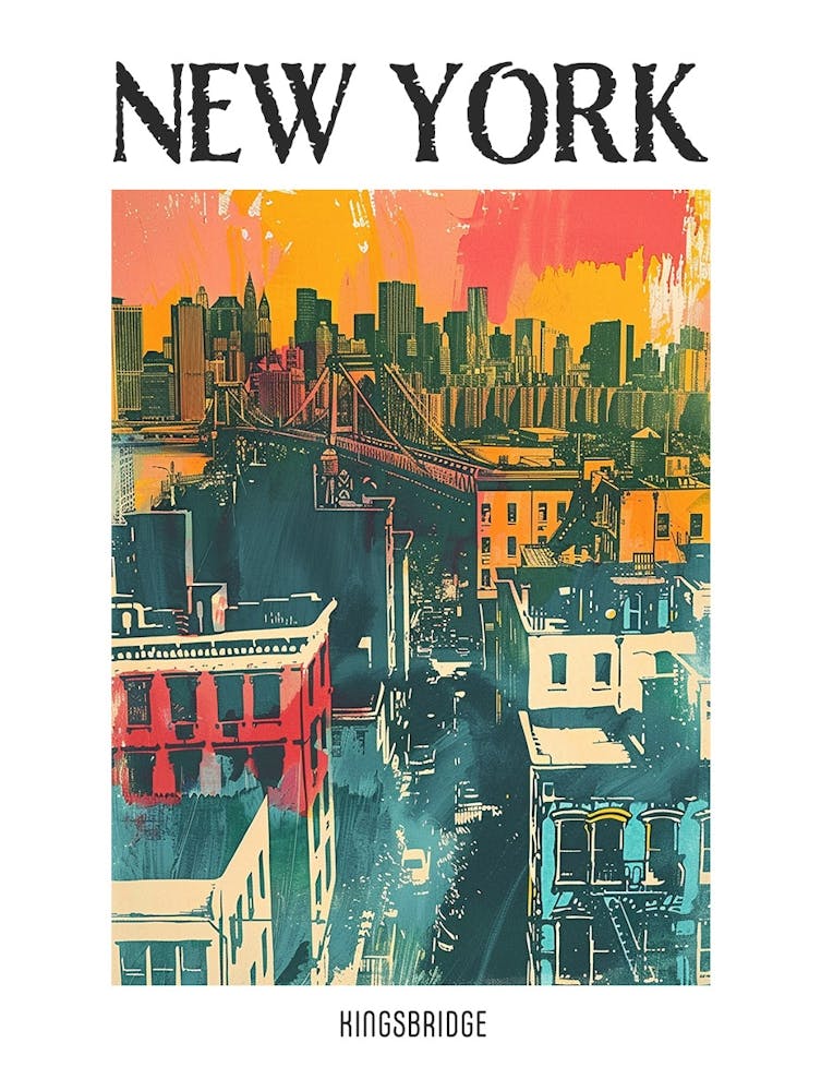 Kingsbridge New York Colourful Silkscreen Illustration 2 Poster