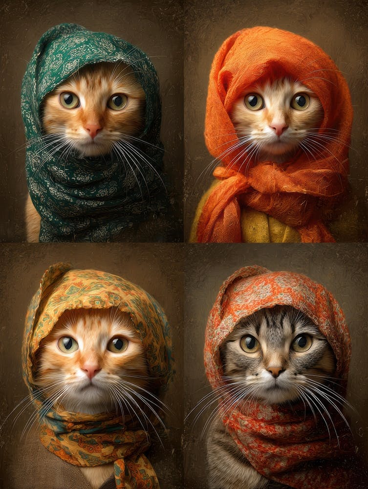 Four Cats In Scarves
