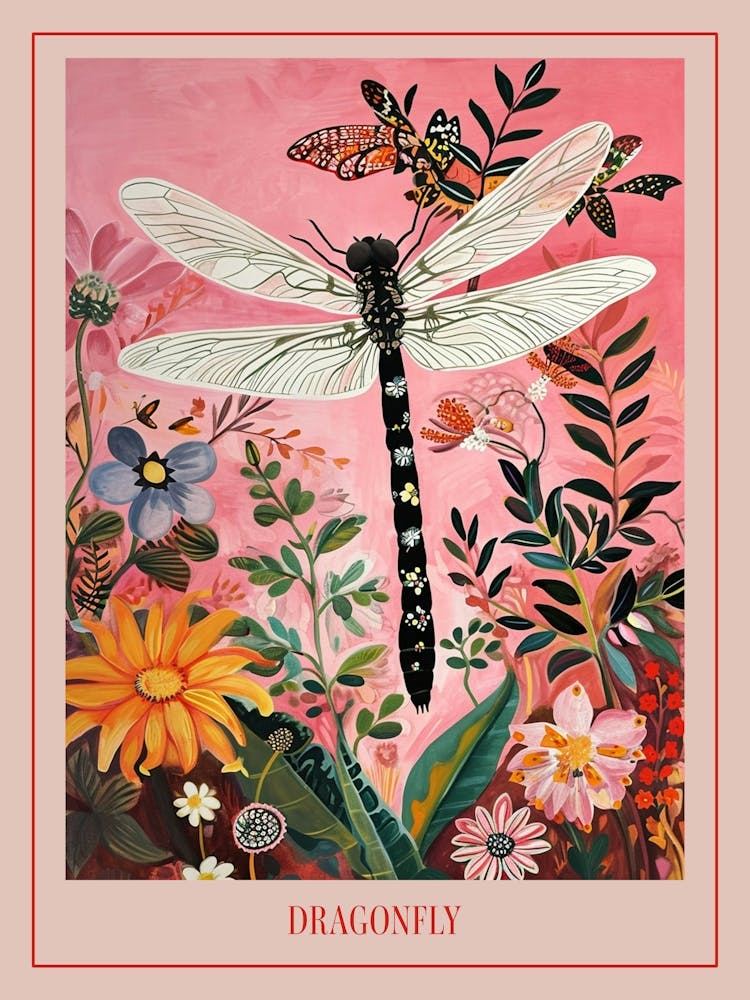 Floral Animal Painting Dragonfly 2 Poster