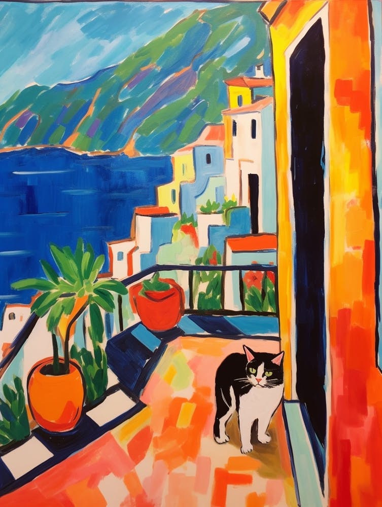 Painting Of A Cat In Amalfi Coast Italy 2