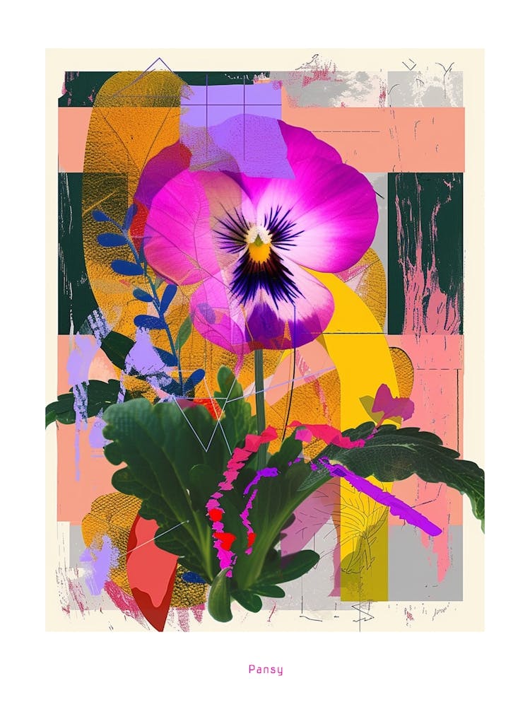 Pansy 4 Neon Flower Collage Poster