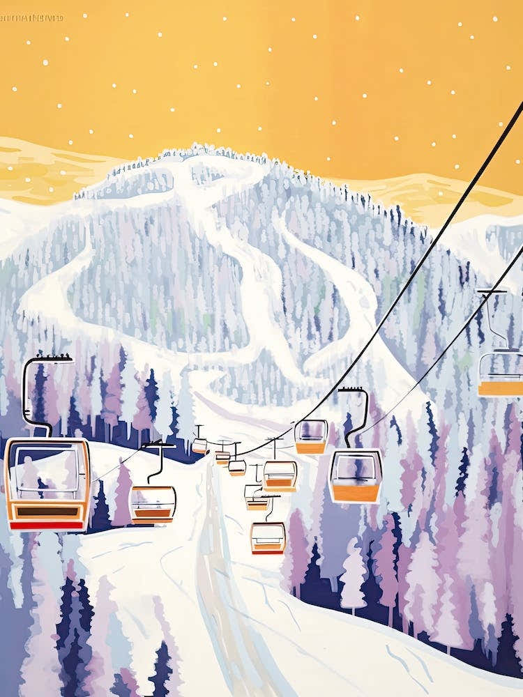 Aspen Snowmass   Colorado, Usa, Ski Resort Pastel Colours Illustration 1