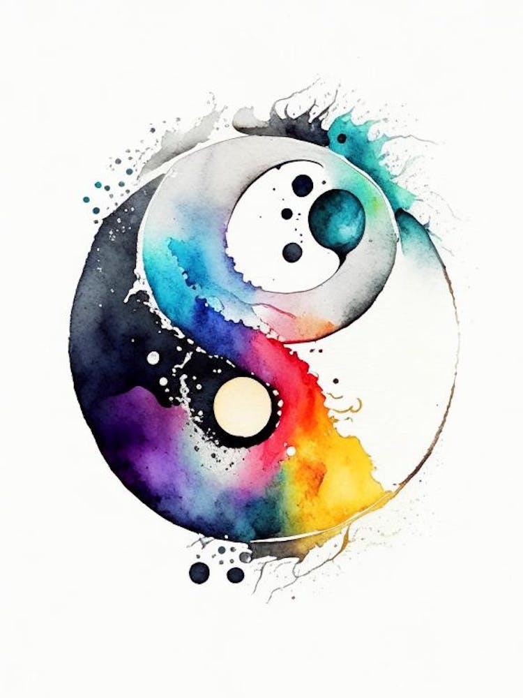 Ying Yang 2 Symbol Watercolour