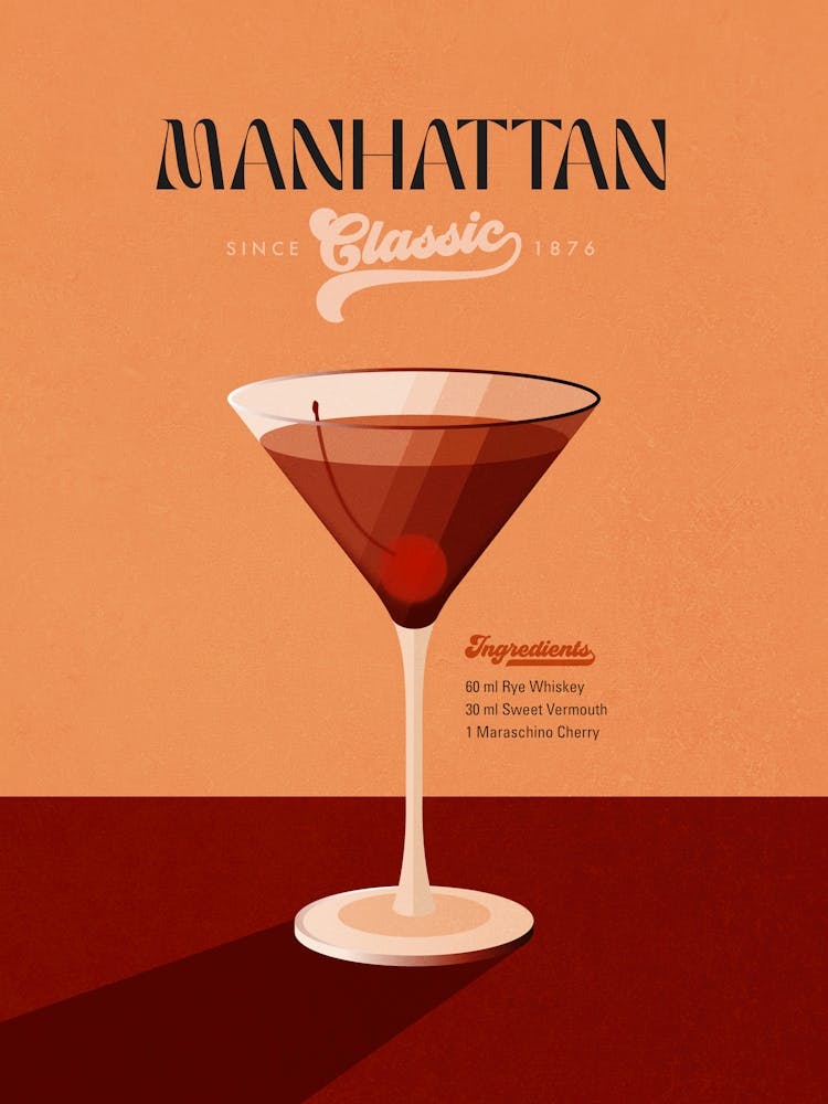 Minimal Manhattan Classic Cocktail - retro Peach and Brown
