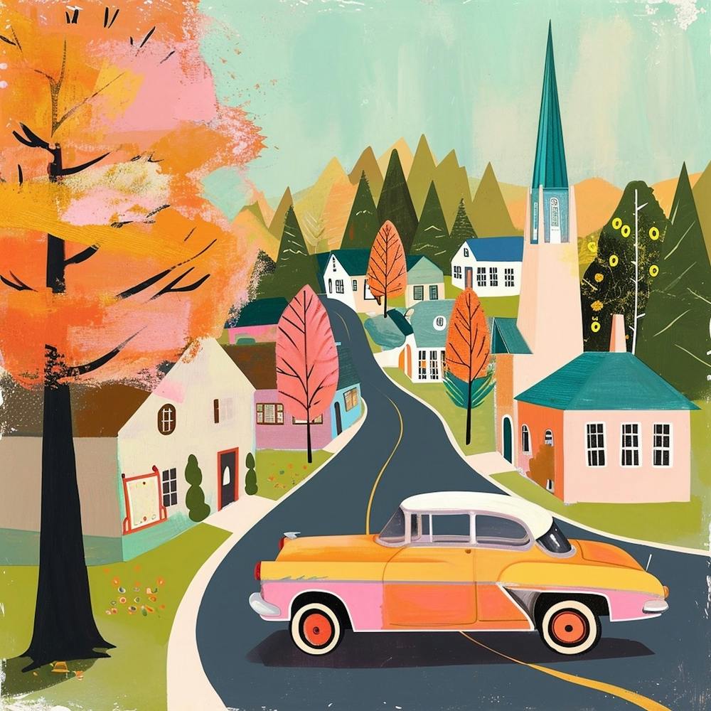 Kitsch Retro Town Illustration 3