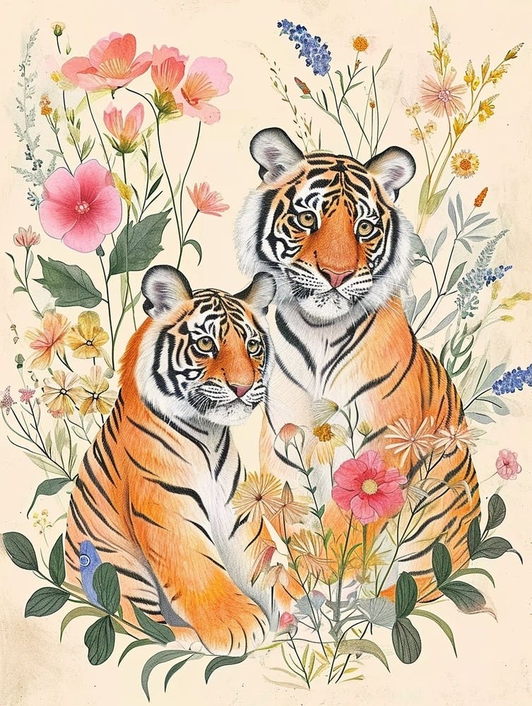 Volkstümliche florale Tierzeichnung Tiger 10