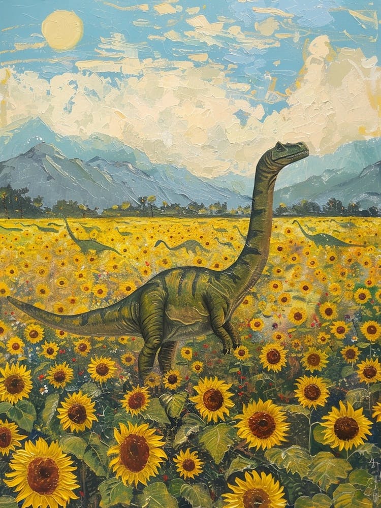 Dinosaur In A Field Of Sunflowers Painting 2