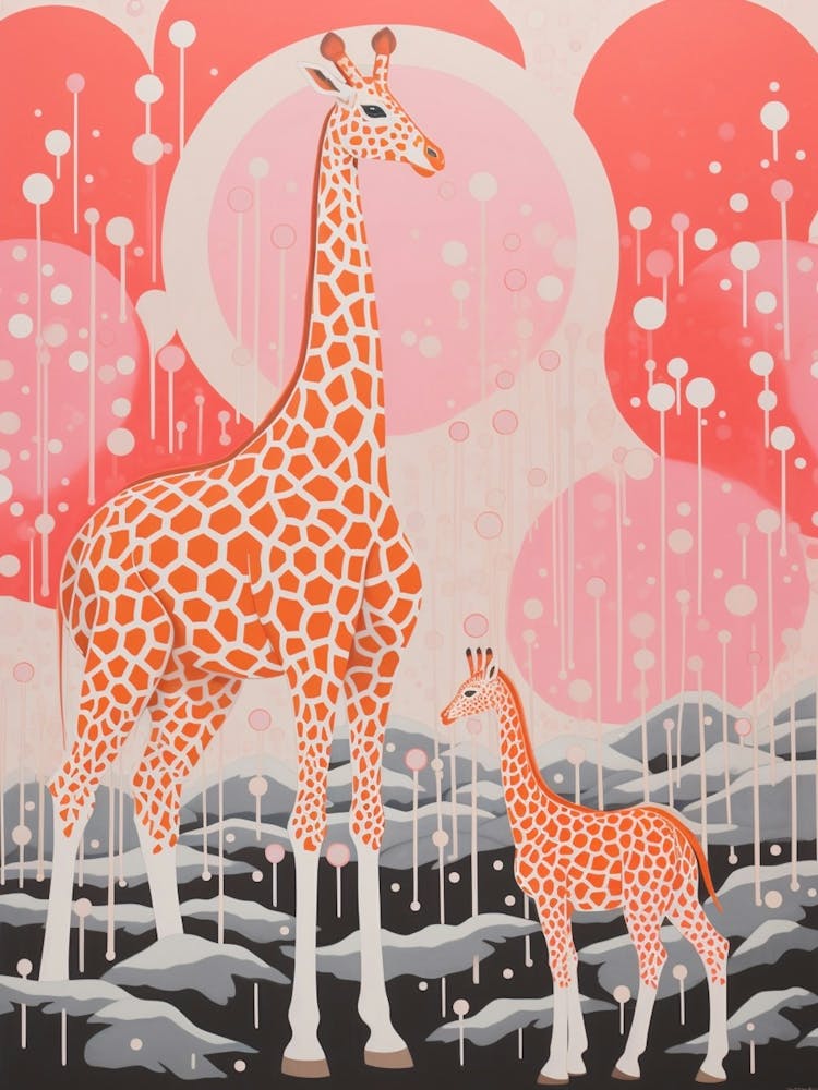 Giraffe & Calf Pink 3