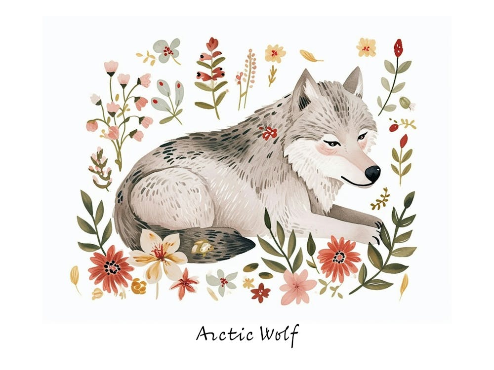 Little Floral Arctic Wolf 2 Poster