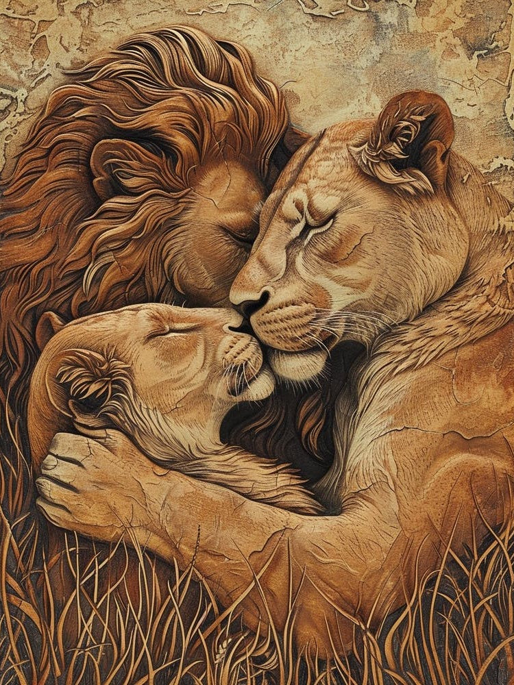 Barbary Lion Relief Illustration Family 4