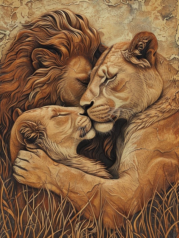 Barbary Lion Relief Illustration Family 4