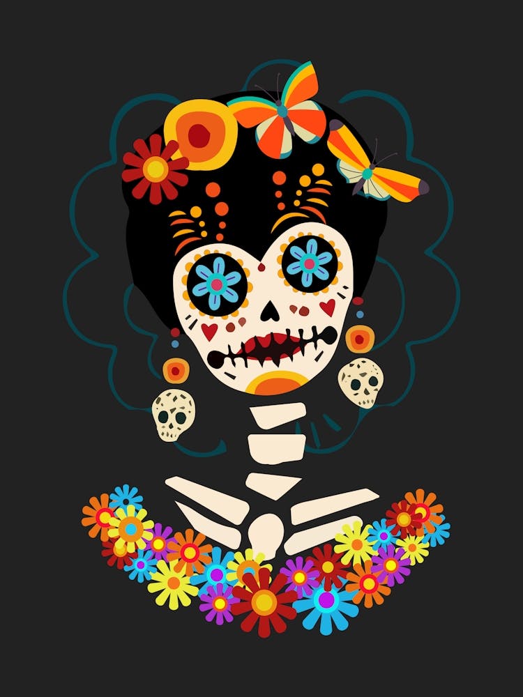 Sugar Skull Print Mid Century Modern Wandkunst Tag der Toten Schmetterlingsdruck Mexikanisches Poster Minimalistische Deko