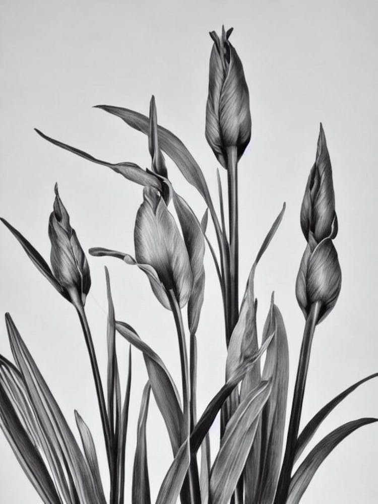 Gladioli B&W Pencil 3 Flower