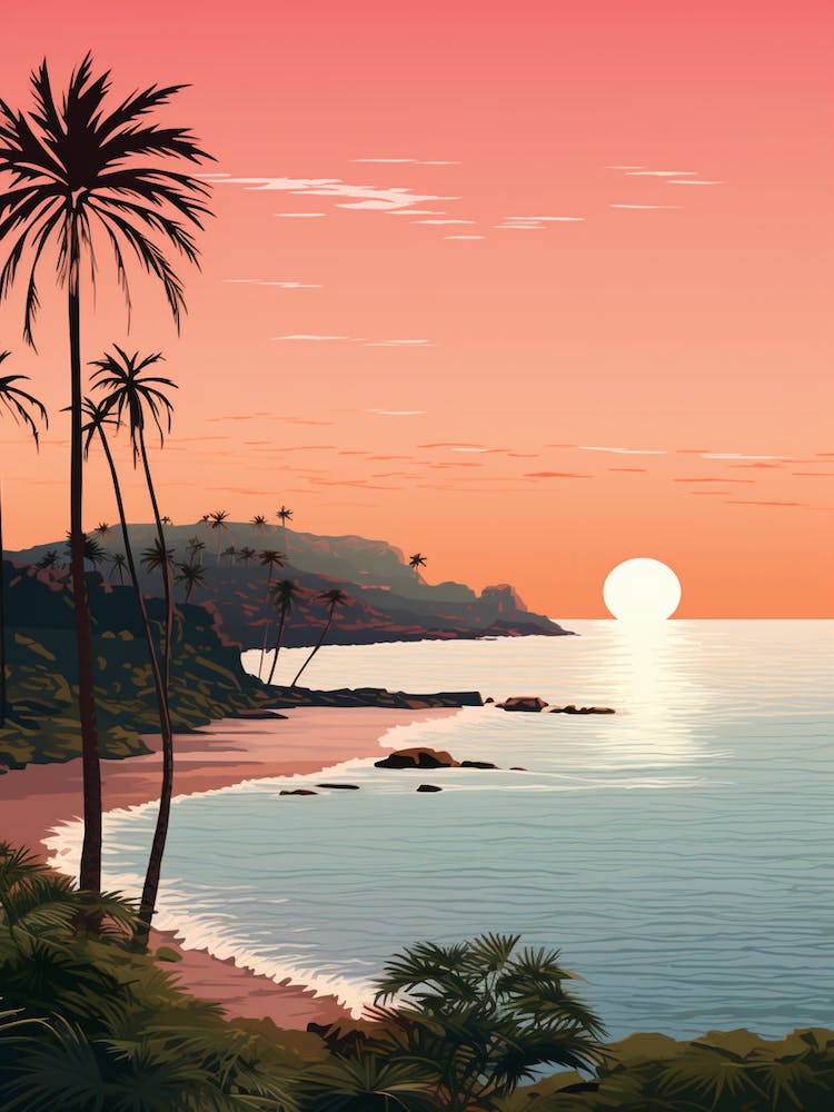Illustration Of Half Moon Bay Antigua In Pink Tones 4