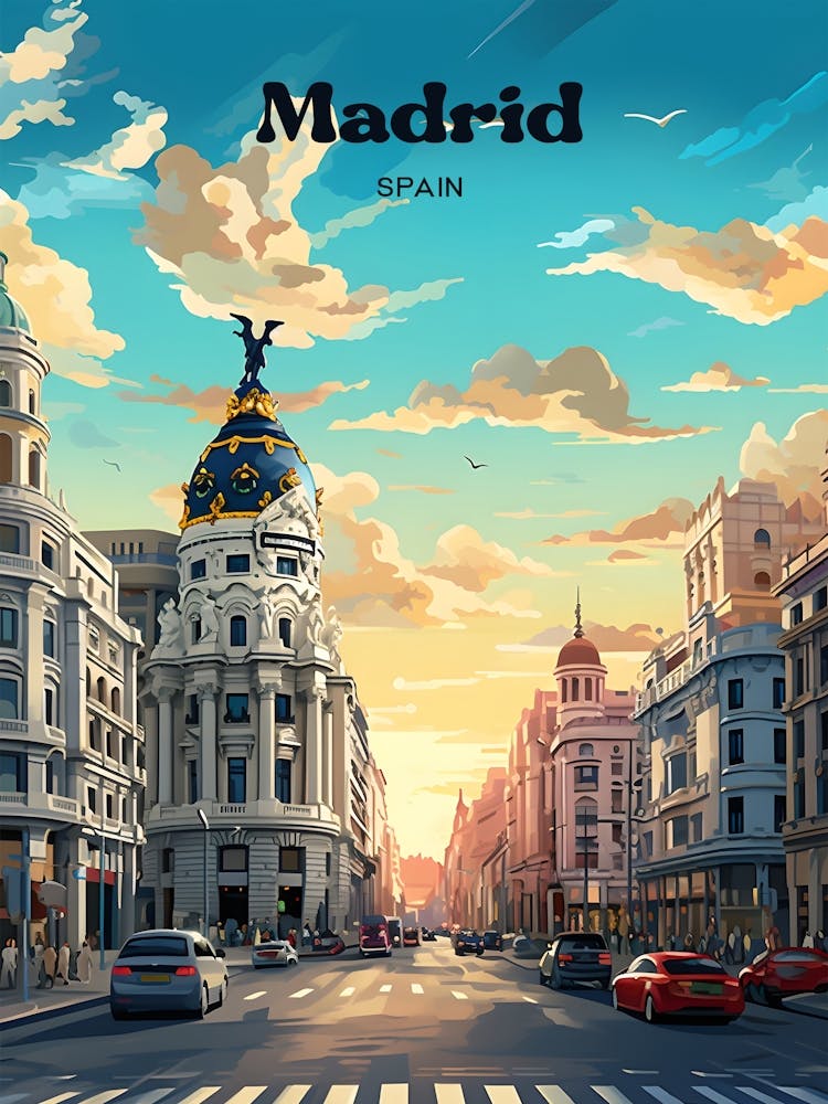 Madrid Spain Sunrise Travel Art Illustration