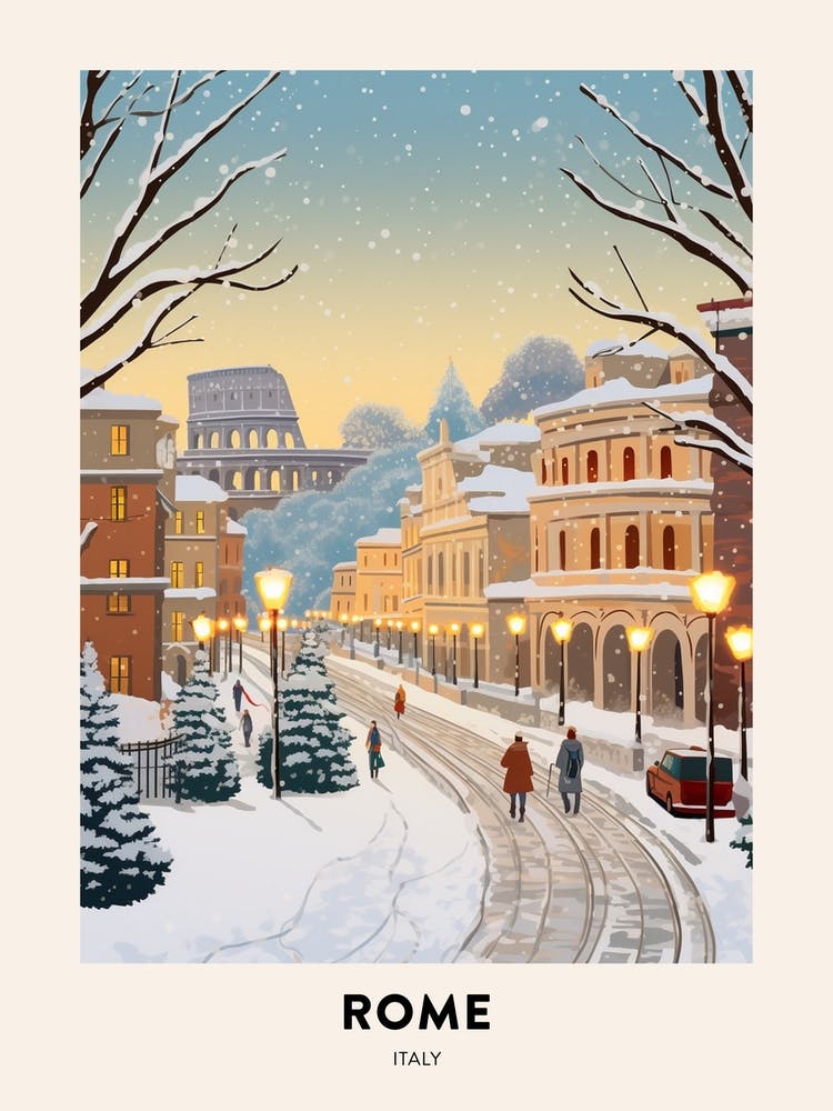 Vintage Winter Reiseplakat Rom Italien 3
